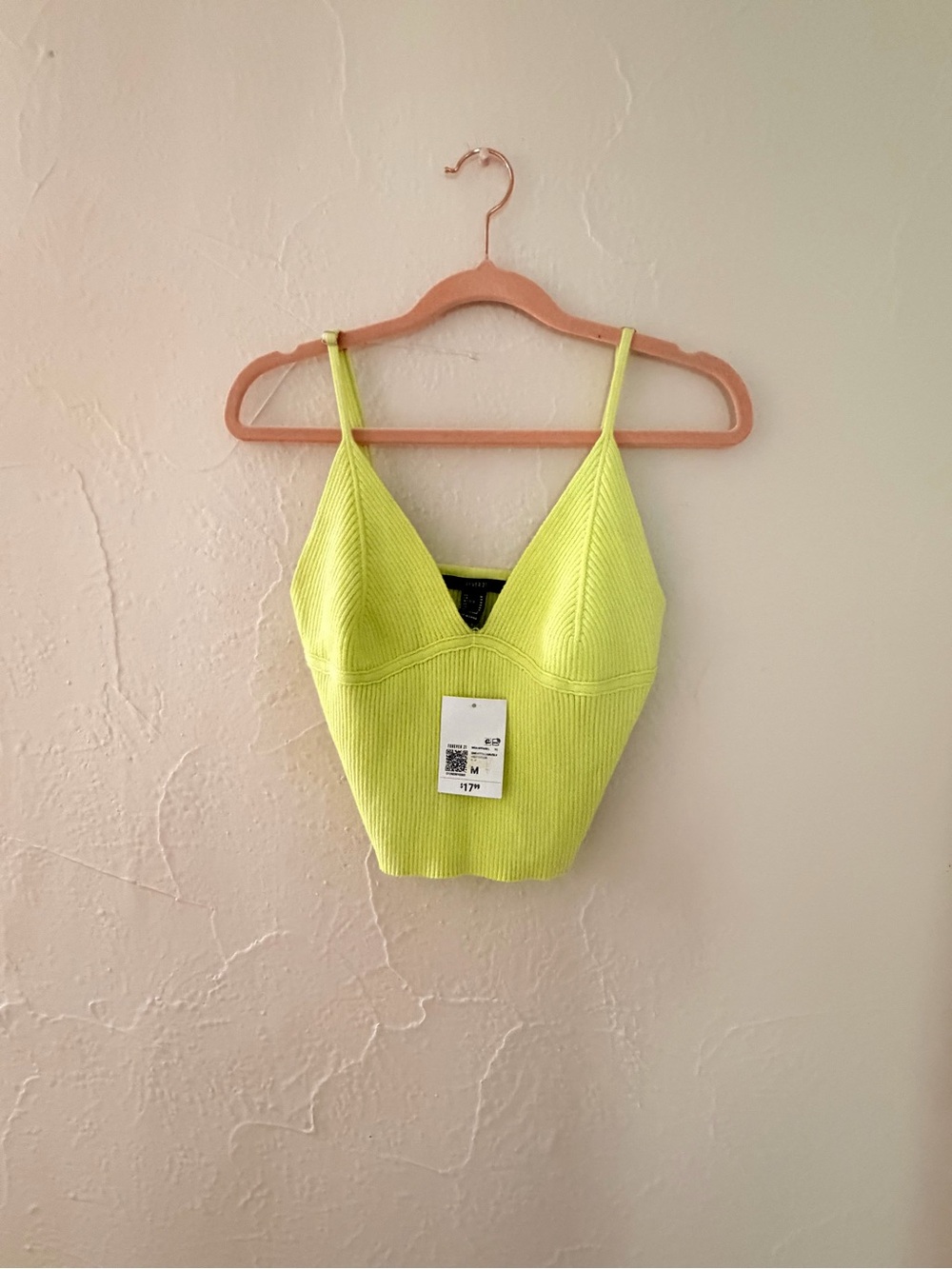 Forever 21 Neon Yellow Ribbed V-Neck Crop Tank Top